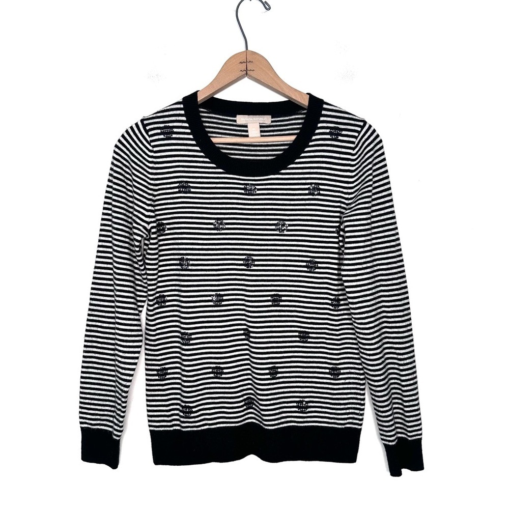 Banana Republic Black and White Striped Sequins Sweater Size Medium